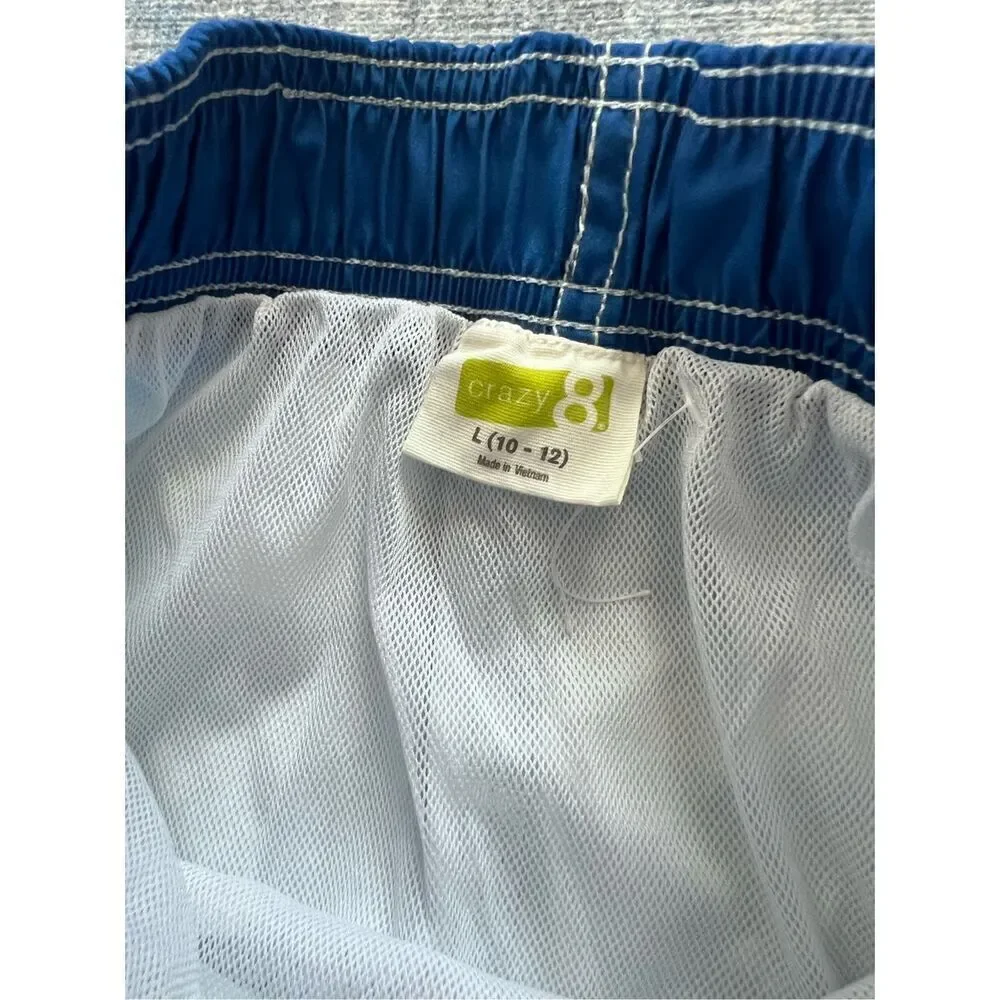 Crazy 8 Blue White Aqua Swim Trunks Boys Large (10 - 12)